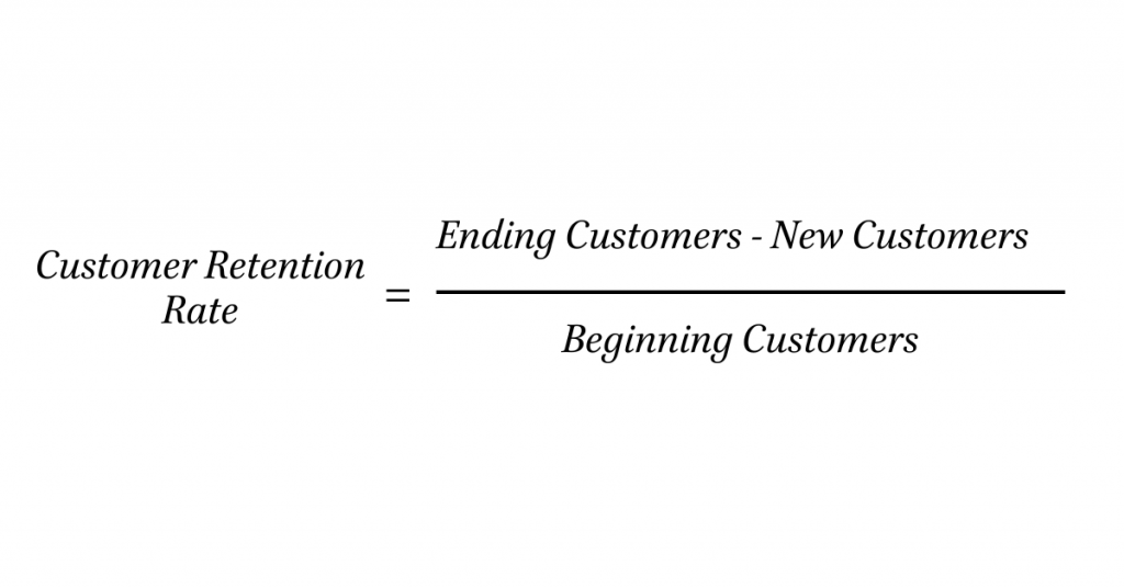 The formula for Customer Retention Rate